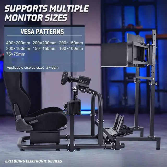 Alt view image 5 of 7 - Minneer Racing Simulator Cockpit Vertical Bracket with Triple Monitor Stand and Black Seat Compatible with Logitech/Thrustmaster/Fanatec G29 G920 T300RS CSL-DD, No Steering Wheel, Pedal or Shifter