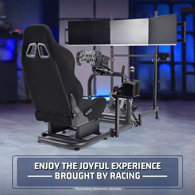 Alt view image 7 of 7 - Minneer Racing Simulator Cockpit Vertical Bracket with Triple Monitor Stand and Black Seat Compatible with Logitech/Thrustmaster/Fanatec G29 G920 T300RS CSL-DD, No Steering Wheel, Pedal or Shifter