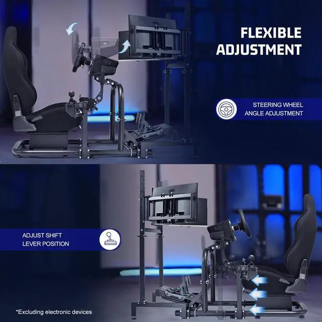 Alt view image 4 of 7 - Minneer Racing Simulator Cockpit Vertical Bracket with Triple Monitor Stand and Black Seat Compatible with Logitech/Thrustmaster/Fanatec G29 G920 T300RS CSL-DD, No Steering Wheel, Pedal or Shifter
