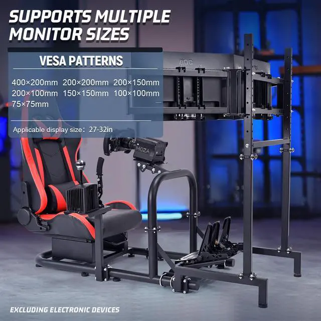 Alt view image 5 of 6 - Minneer Racing Simulator Cockpit Vertical Bracket with Triple Monitor Stand and Red Seat Fit for Logitech/Thrustmaster/Fanatec G29 G920 G923 T300RS CSL-DD