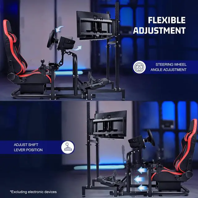 Alt view image 4 of 6 - Minneer Racing Simulator Cockpit Vertical Bracket with Triple Monitor Stand and Red Seat Fit for Logitech/Thrustmaster/Fanatec G29 G920 G923 T300RS CSL-DD