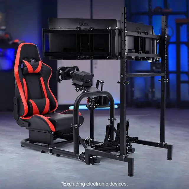 Main image of Minneer Racing Simulator Cockpit Vertical Bracket with Triple Monitor Stand and Red Seat Fit for Logitech/Thrustmaster/Fanatec G29 G920 G923 T300RS CSL-DD