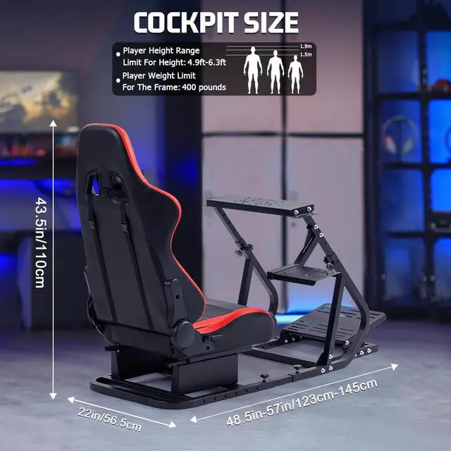 Alt view image 2 of 7 - Minneer G923 Racing Simulator Cockpit with Red Seat Compatible with Thrustmaster, Logitech,PXN, Fanatec Adjustable Mount Steering Wheel, Pedal, Handbrake Not Included