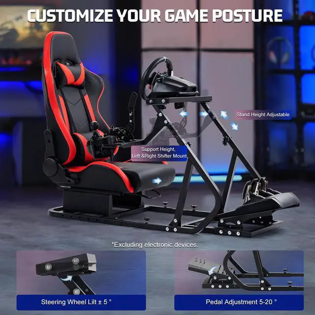 Alt view image 3 of 7 - Minneer G923 Racing Simulator Cockpit with Red Seat Compatible with Thrustmaster, Logitech,PXN, Fanatec Adjustable Mount Steering Wheel, Pedal, Handbrake Not Included
