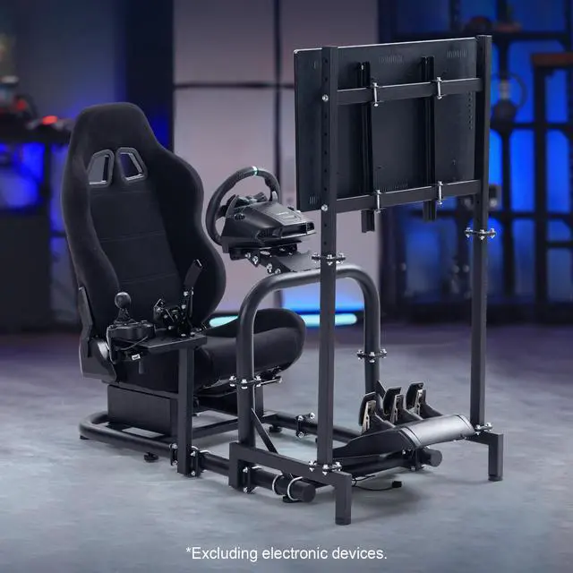 Main image of Minneer Pro Stability racing simulator cockpit Black Racing Seat Equipped with Display TV Stand fit for race car seat Logitech, Thrustmaster, Fanatec, pc, Xbox, Ps5, Wheel Shifter Pedals NOT Included