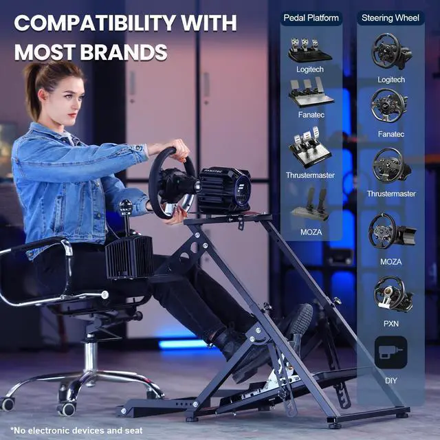 Alt view image 7 of 7 - Minneer Racing Simulation Cockpit with Pulley Chair Fixing for Fanatec Thrustmaster Logitech G25 G27 G920 Gaming Racing Wheel Stand Shifter Wheel Pedals Not Included