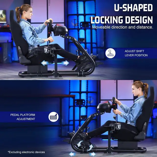 Alt view image 4 of 7 - Minneer X52/G920 Flight/Racing Steering Simulator Cockpit with Gaming Seats, fit Logitech G25 G27 Thrustmaster Fanatac PS4 PS3 Xbox X52pro CSL DD Racing Wheel Stand,Wheel Pedals NOT Included