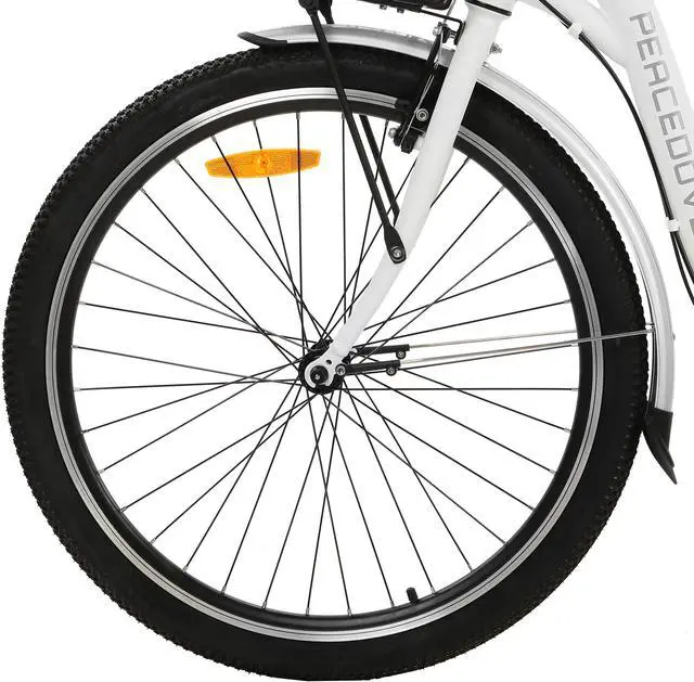 Alt view image 7 of 7 - Ecotric 36V 10AH 350W 26inch Commute Step-Through White Peacedove electric city bike with basket, Shimano 7-speed and rear rack