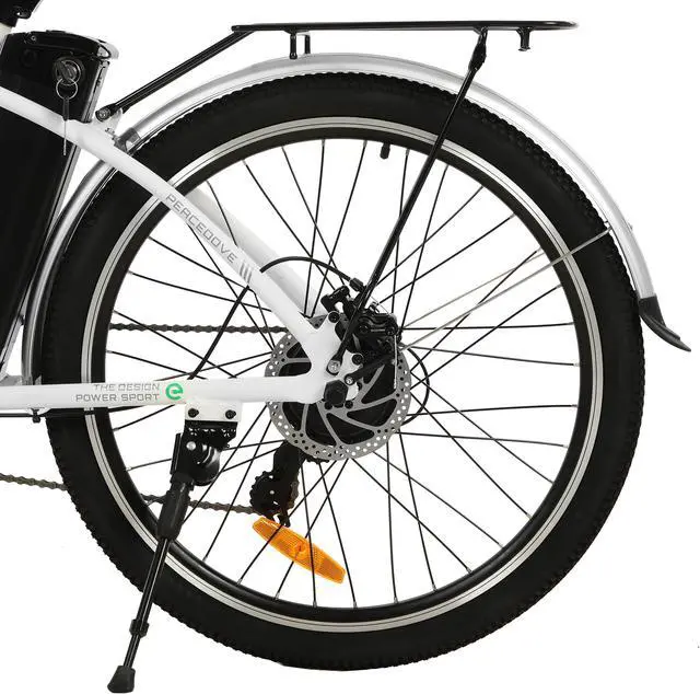 Alt view image 5 of 7 - Ecotric 36V 10AH 350W 26inch Commute Step-Through White Peacedove electric city bike with basket, Shimano 7-speed and rear rack