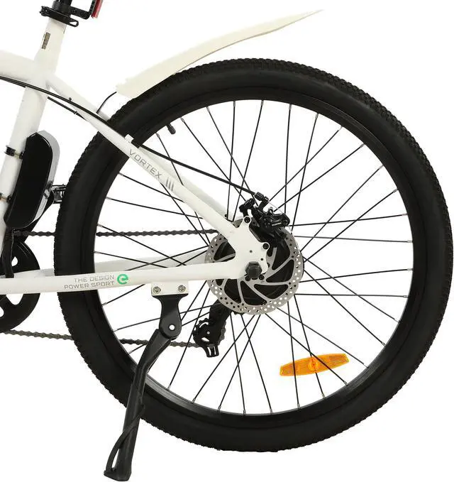 Alt view image 6 of 7 - Ecotric UL Certified 36V 12.5AH 350W white Vortex Electric City Bicycle for commuters, front suspension fork, Shimano 7-speed
