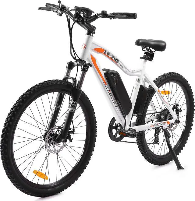 Alt view image 2 of 7 - Ecotric UL Certified 36V 500W white Leopard Electric Mountain Bicycle, front suspension fork, Shimano 7-speed, LCD display