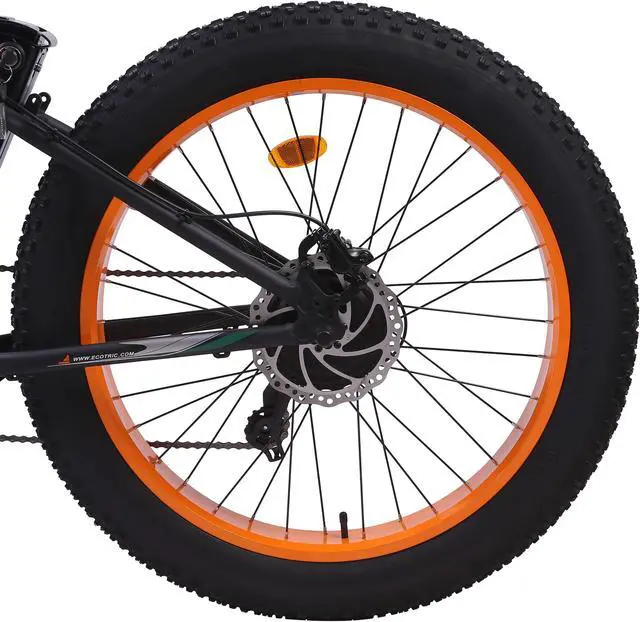 Alt view image 7 of 7 - Ecotric UL Certified 48V 13AH 750W orange Hammer Electric Fat Tire Beach Snow Bicycle with hydraulic front suspension fork, hydraulic disc brakes, front light, Shimano 7-speed and LCD display