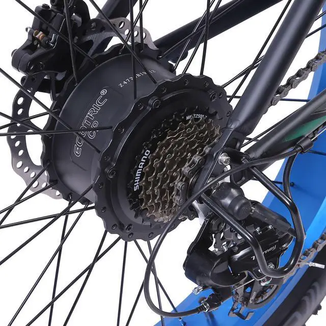 Alt view image 7 of 7 - Ecotric UL Certified 48V 13AH 750W blue Hammer Electric Fat Tire Beach Snow Bicycle with front light, hydraulic disc brakes, hydraulic front suspension fork, Shimano 7-speed and LCD display