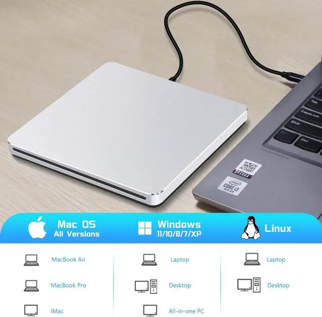 Alt view image 4 of 6 - External DVD Drive USB 3.0 Type-C CD/DVD Drive Slot-in DVD Player for Laptop Disk Drive DVD Burner Reader CD ROM External Drive for Laptop Mac MacBook PC Windows 11 Desktop