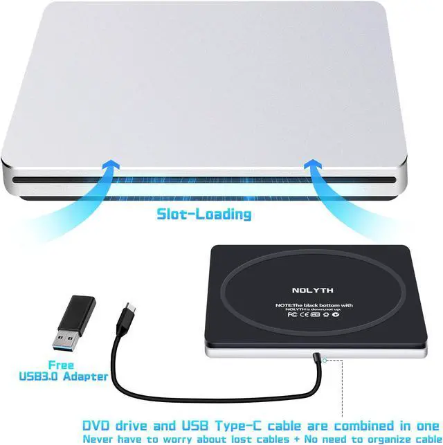 Alt view image 6 of 6 - External DVD Drive USB 3.0 Type-C CD/DVD Drive Slot-in DVD Player for Laptop Disk Drive DVD Burner Reader CD ROM External Drive for Laptop Mac MacBook PC Windows 11 Desktop
