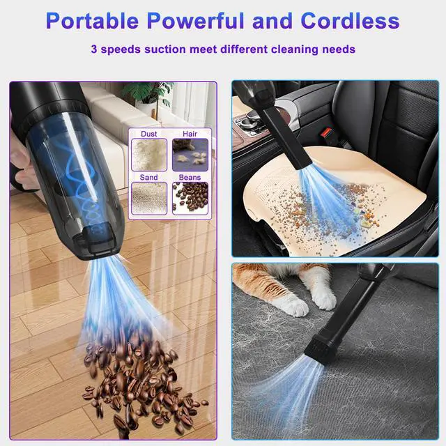 Alt view image 3 of 7 - NOLYTH Handheld Cordless Vacuum and Air Duster 2-in-1, Brushless Motor 14000PA Suction, 3 Gear Adjustable, LED Light, USB-C Fast Charging, Mini Vacuum Cleaner for Car Home Pet Keyboard PC Cleaning