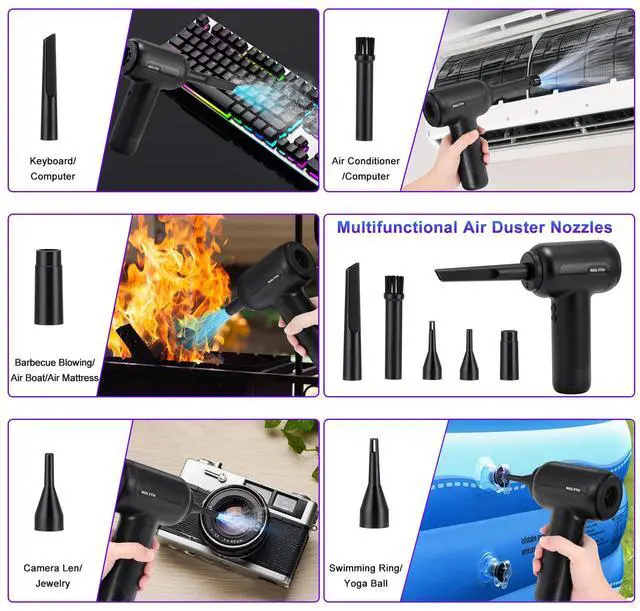 Alt view image 4 of 7 - NOLYTH Handheld Cordless Vacuum and Air Duster 2-in-1, Brushless Motor 14000PA Suction, 3 Gear Adjustable, LED Light, USB-C Fast Charging, Mini Vacuum Cleaner for Car Home Pet Keyboard PC Cleaning