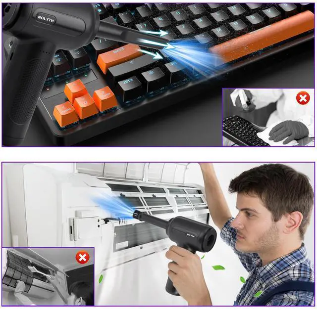 Alt view image 7 of 7 - NOLYTH Handheld Cordless Vacuum and Air Duster 2-in-1, Brushless Motor 14000PA Suction, 3 Gear Adjustable, LED Light, USB-C Fast Charging, Mini Vacuum Cleaner for Car Home Pet Keyboard PC Cleaning