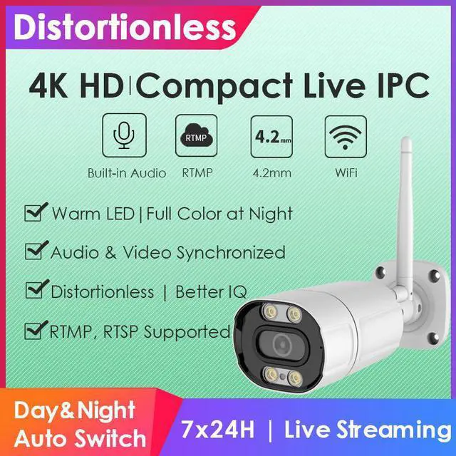 Alt view image 2 of 5 - EXVIST UltraHD 4K Outdoor Wireless Camera, 8MP Full Collor Bullet IP Camera, Hikvision Compatible, 2.8mm Lens, Human Detection, IP66 Weatherproof, RTMP to YouTube, Facebook etc.