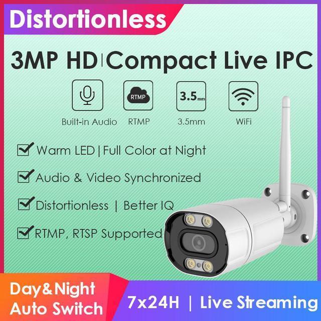 Alt view image 2 of 5 - EXVIST 3.0MP WiFi Full Color Weatherproof Compact Bullet Live Streaming IP Camera for Broadcasting to YouTube Facebook Twitch etc. by RTMP W/3.5mm Distortionless Lens Built-in Audio