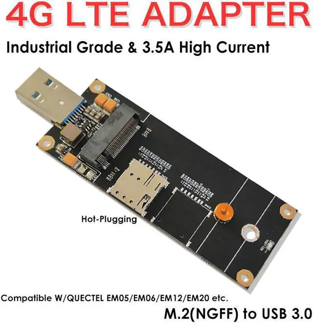 Alt view image 2 of 2 - EXVIST 4G LTE Industrial M.2(NGFF) to USB3.0 Adapter W/Nano SIM Card Slot Work with 4G LTE Module Like Quectel EM05 EM06 etc. Applicable for M2M & IoT Applications Like Raspberry Pi Industrial Router