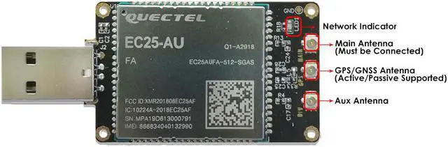 Alt view image 3 of 5 - EXVIST 4G LTE USD Dongle W/ EC25-AU LCC Modem W/SIM Card Slot/GPS LTE FDD B1/B2/B3/B4/B5/B7/B8/B28