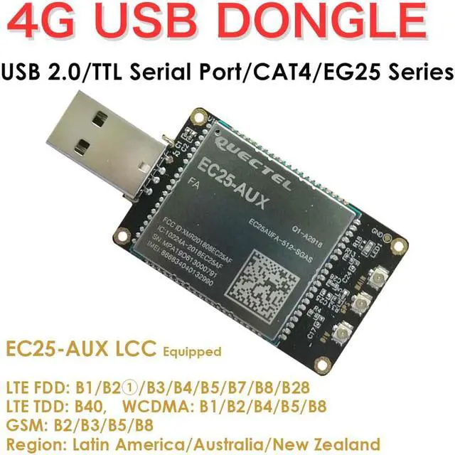 Alt view image 2 of 5 - EXVIST 4G LTE USD Dongle W/EC25-AUX LCC Modem W/SIM Card Slot TTL LTE FDD B1/B2/B3/B4/B5/B7/B8/B28