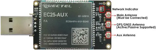 Alt view image 3 of 5 - EXVIST 4G LTE USD Dongle W/EC25-AUX LCC Modem W/SIM Card Slot TTL LTE FDD B1/B2/B3/B4/B5/B7/B8/B28