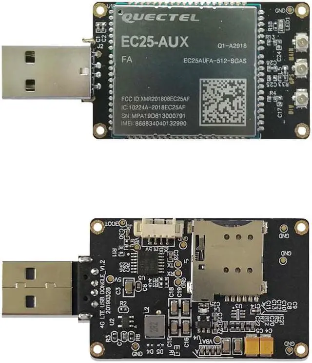 Alt view image 5 of 5 - EXVIST 4G LTE USD Dongle W/EC25-AUX LCC Modem W/SIM Card Slot TTL LTE FDD B1/B2/B3/B4/B5/B7/B8/B28