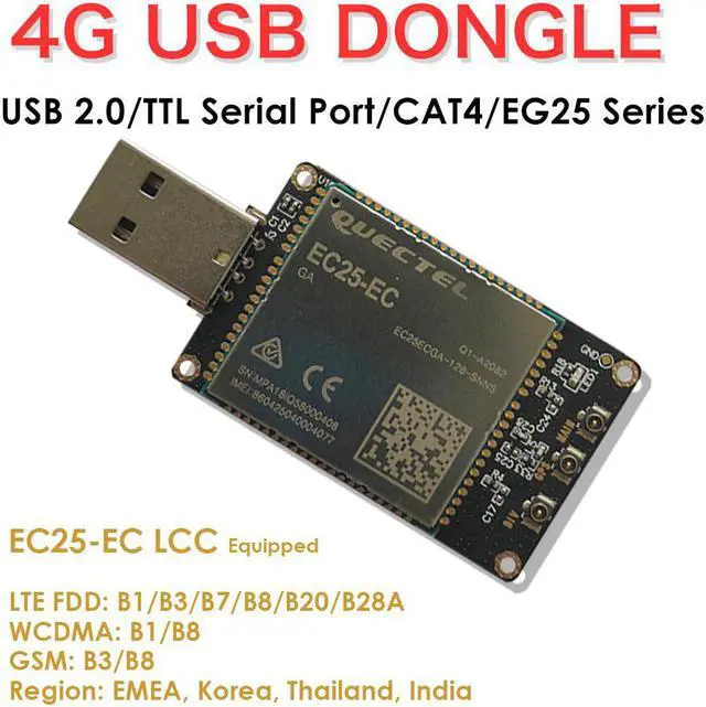 Alt view image 2 of 5 - EXVIST 4G LTE USB Dongle W/EC25-EC LCC IoT/M2M-optimized LTE Cat 4 Module W/SIM Card Slot Industrial Grade