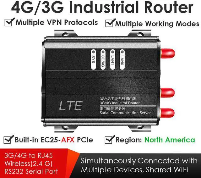Alt view image 2 of 6 - EXVIST 4G LTE Cellular Router with SIM Card Slot, Industrial 4G LTE Router with EC25-AFX, RS232, VPN, External Antennas for Smart Home, Video Surveillance, Industrial Control etc.