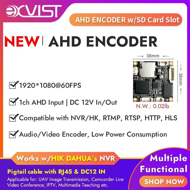 Alt view image 2 of 7 - EXVIST 1080P AHD to IP Encoder H.265/H.264 RTMP/RTSP/SRT/ONV w/SD Card Slot, Ultra-Low Latency for CCTV Surveillance & NVR Recording System