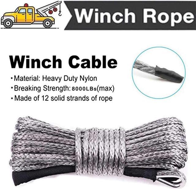 1/4 Inch x 50 Feet 8000LBs Synthetic Winch Line Cable Rope with Black  Protecing Sleeve for ATV UTV (Gray) 