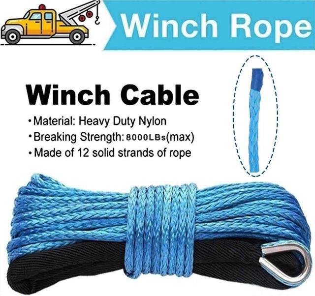 1/4 Inch x 50 Feet 8000LBs Synthetic Winch Line Cable Rope with Black  Protecing Sleeve for ATV UTV (Blue) 