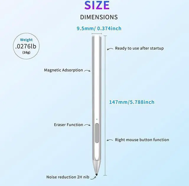 Alt view image 2 of 7 - Wsirak Surface Pen 4096 Pressure Sensitivity Active Stylus for Microsoft Surface Pro X 8 7 6 5 4 3 Laptop Book Studio Surface 3 Go Go2 Go3 Palm Rejection Touch Pencil