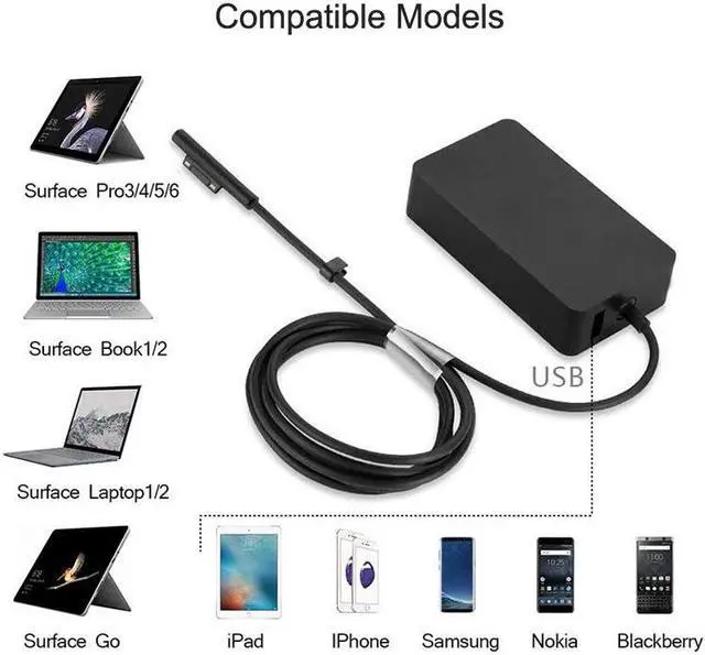 Alt view image 6 of 7 - 127W 15V 8A AC Power Supply Adapter Laptop Charger Microsoft Surface Book 3 Surface Pro X 7 6 5 4 3 Charger Compatible with Laptop Studio 4 3 2 1
