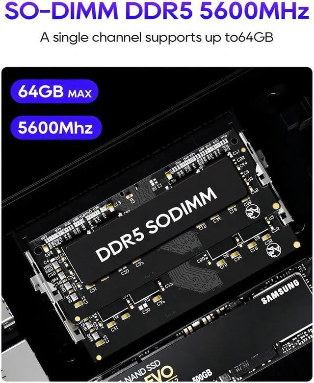 Alt view image 3 of 7 - WSIRAK aoostar GEM12 8845HS Mini PC, AMD Ryzen 7 8845HS NO RAM NO SSD, 1 x OCULINK/ USB4(PD|8K@60Hz)/1 x HDMI2.1/1 xDP 1.4, 2X 2.5G RJ45(No-Screened Version)