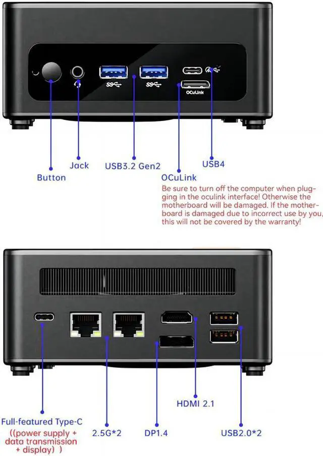 Alt view image 6 of 7 - WSIRAK aoostar GEM12 8845HS Mini PC, AMD Ryzen 7 8845HS 32GB DDR5 RAM 1TB M.2 2280 PEIC4.0 SSD, 1 x OCULINK/ USB4(PD|8K@60Hz)/1 x HDMI2.1/1 xDP 1.4, 2X 2.5G RJ45(No-Screened Version)