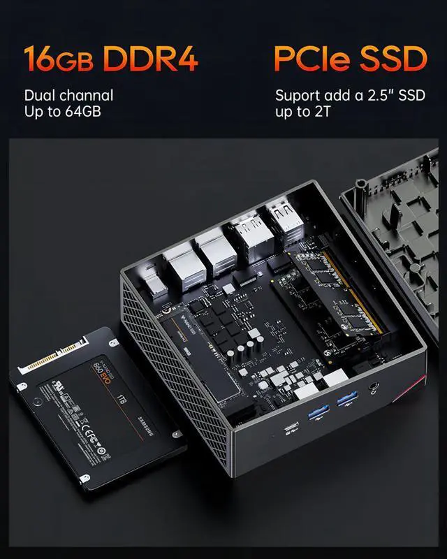 Alt view image 6 of 7 - WSIRAK aoostar MN57 Ryzen 7 5700U Mini PC 8C/16T(Up to 4.3GHz; Mini Gaming PC W11 Pro with 16GB DDR4 512G NVMe M.2 SSD,Mini Desktop PC Support 2.5G RJ45 4K Triple Display/BT 5.2/WiFi 6 for Home Office