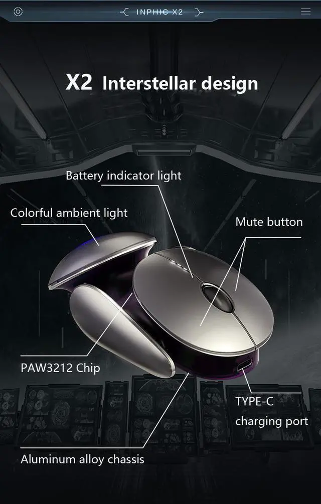 Alt view image 2 of 7 - WSIRAK X2 Wireless Mouse Three Mode Mute RGB Rechargeable Metal Science Fiction Style Gaming Mouse Pc Gamer Accessories Office