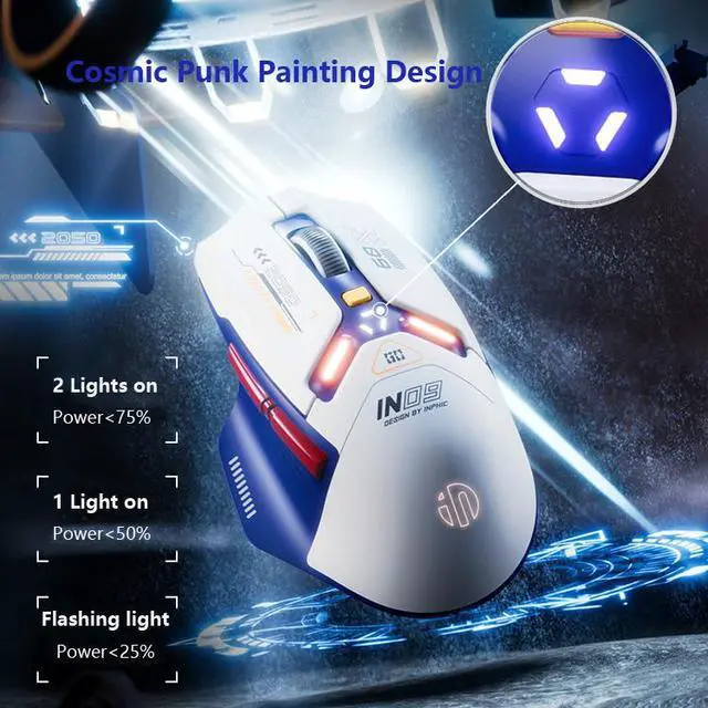 Alt view image 6 of 7 - WSIRAK IN9 Wireless Gaming Mouse 500mAh battery 10000 DPI support three connection ways bluetooth Mice computer laptop mouse White