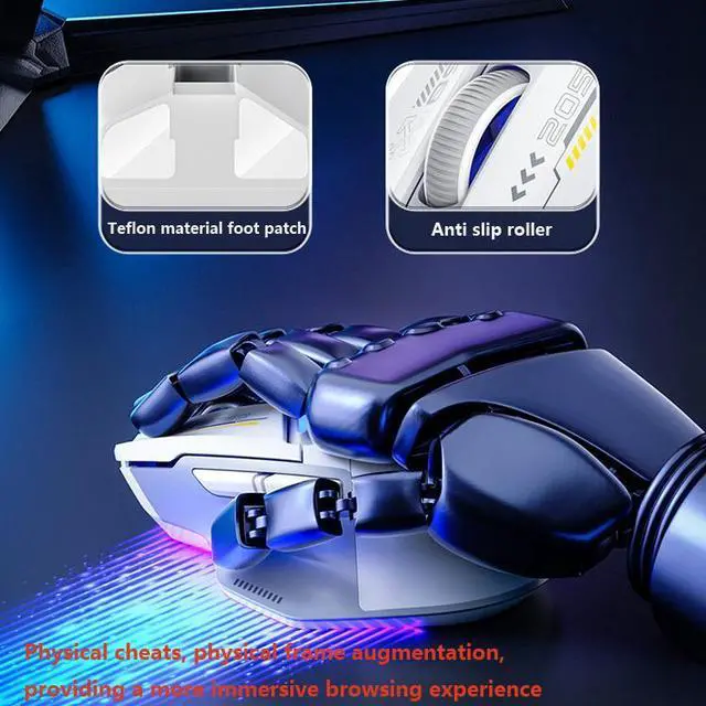 Alt view image 7 of 7 - WSIRAK IN9 Wireless Gaming Mouse 500mAh battery 10000 DPI support three connection ways bluetooth Mice computer laptop mouse White