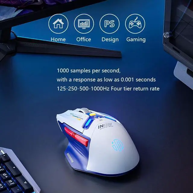Alt view image 5 of 7 - WSIRAK IN9 Wireless Gaming Mouse 500mAh battery 10000 DPI support three connection ways bluetooth Mice computer laptop mouse White