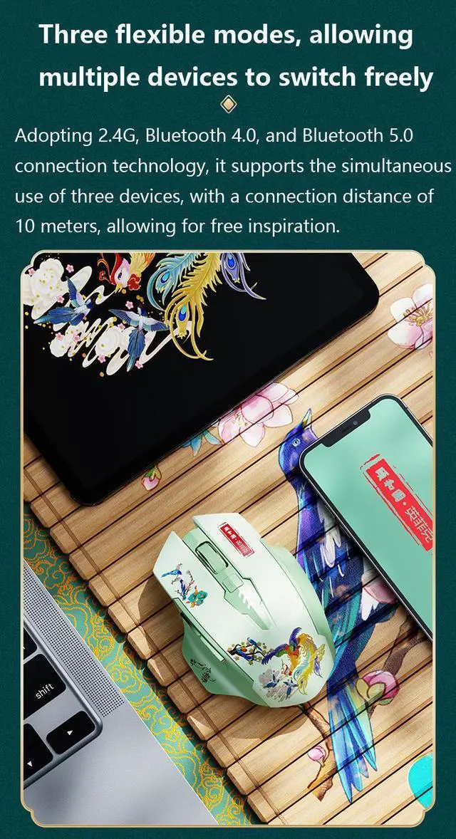 Alt view image 5 of 7 - WSIRAK A10 Bluetooth three modes mice wireless examination gaming mouse silent TYPE-C charging office game mouse