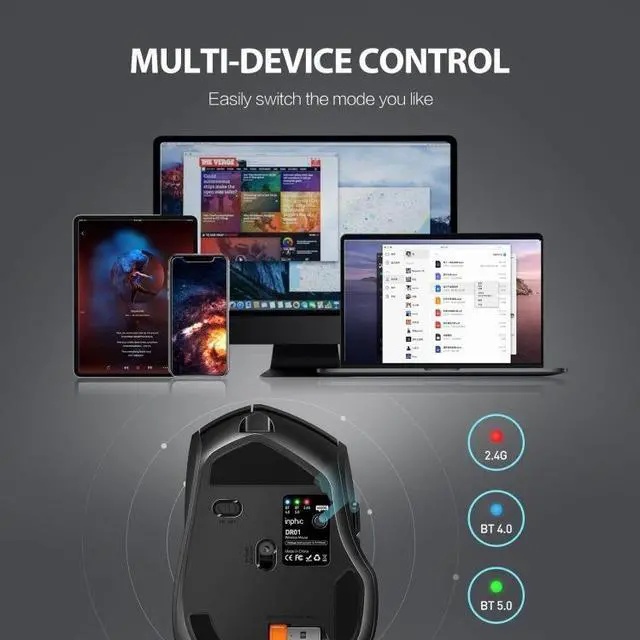Alt view image 5 of 7 - WSIRAK DR1 Bluetooth Mouse Three Modes 2.4G Wireless Gaming Mouse TYPE-C Charging Computer Laptop Office Home Game Mice