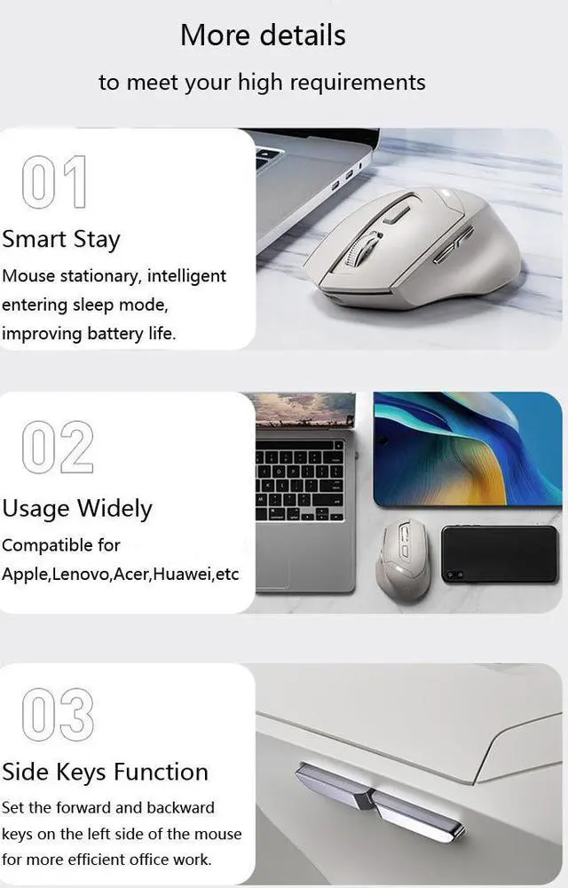 Alt view image 7 of 7 - WSIRAK DR6 Rechargeable Bluetooth Mouse 2.4G Wireless Gaming Mouse Office Home Computer Laptop Game Mice