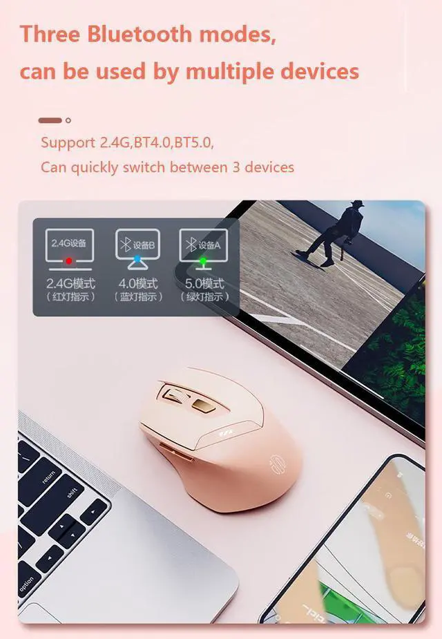 Alt view image 3 of 7 - WSIRAK DR8 Bluetooth Mouse Three Modes Computer Laptop Mouse 800 1200 1600 DIP 2.4G Wireless Mice Office Game Drawing Mouse