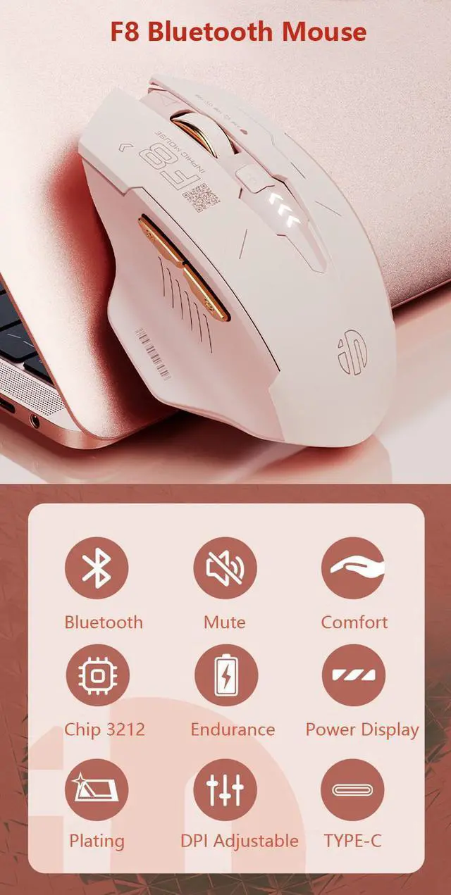 Alt view image 2 of 7 - WSIRAK F8 Mouse Rechargeable TYPE-C Mute Wireless Mouse For Business Office Game Computer Laptop Mice