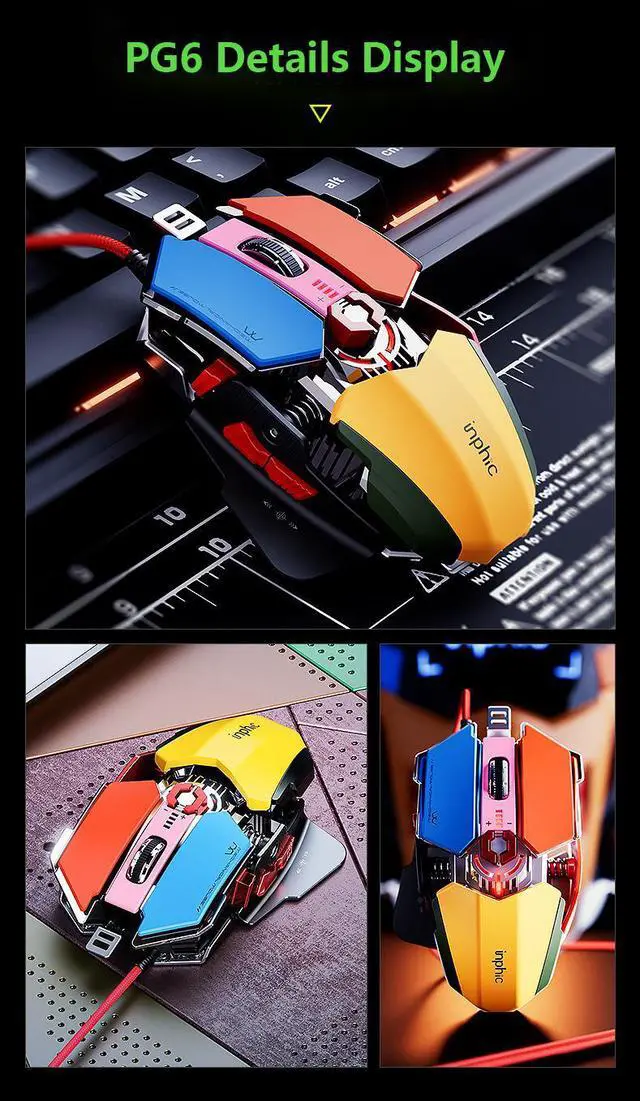 Alt view image 7 of 7 - WSIRAK PG6 Wired Mouse Esports Game Mice Hardware Macro RGB Glowing Mouse Office USB Desktop Laptop Gaming Mouse