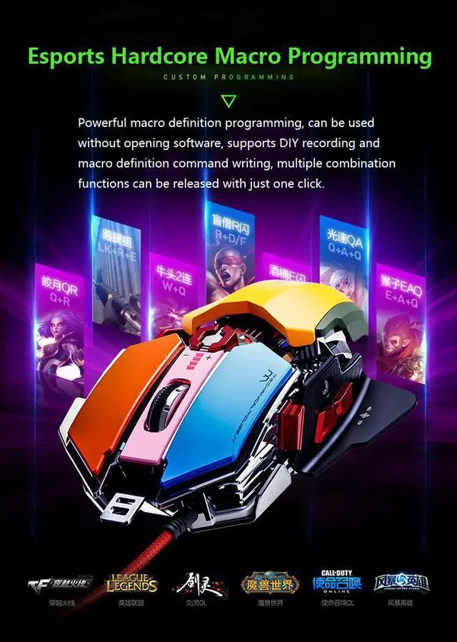 Alt view image 4 of 7 - WSIRAK PG6 Wired Mouse Esports Game Mice Hardware Macro RGB Glowing Mouse Office USB Desktop Laptop Gaming Mouse